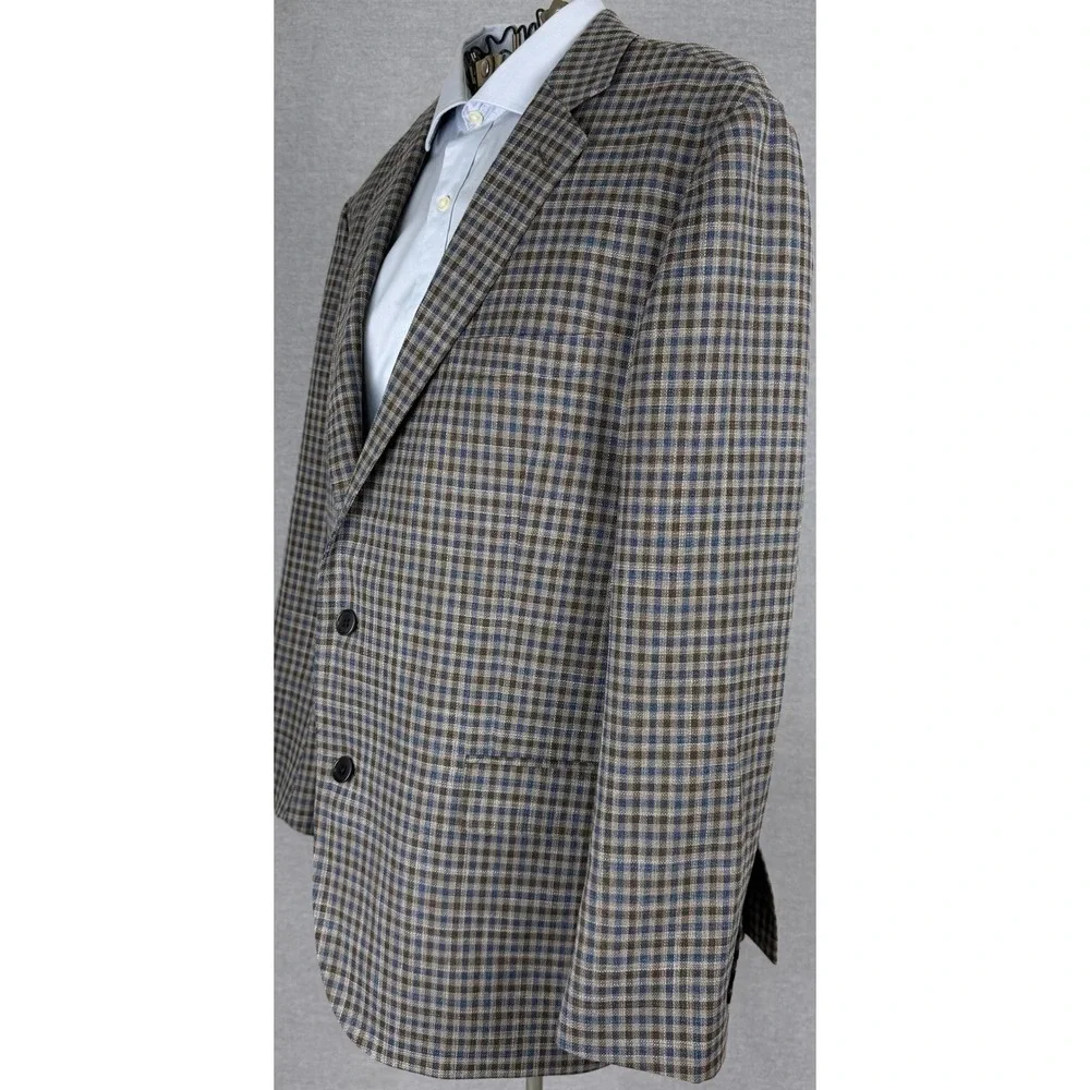 Brooks Brothers Regent Fit Blazer 46R Mens Brown Blue Check Wool Sport Coat